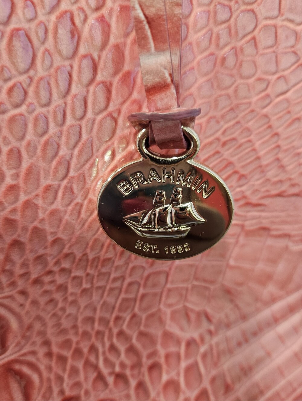 Brahmin Fiora Croc-Embossed Pink Bucket Bag - Picture 7 of 15